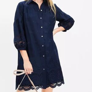 LOFT eyelet mini shirtdress size large petite navy